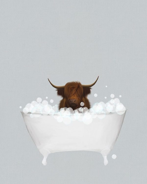 Highland Cow Blue Bath