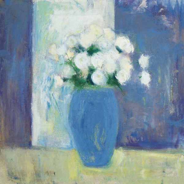 Ranunculi in Blue Vase White Flowers