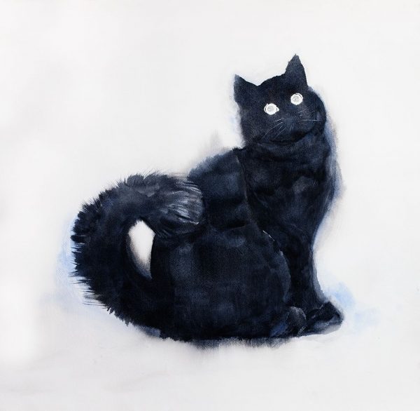 FURRY BLACK WATERCOLOR CAT