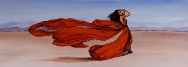 Woman Long Red Dress in the Desert