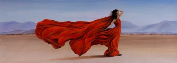 Woman Red Dress in the Desert
